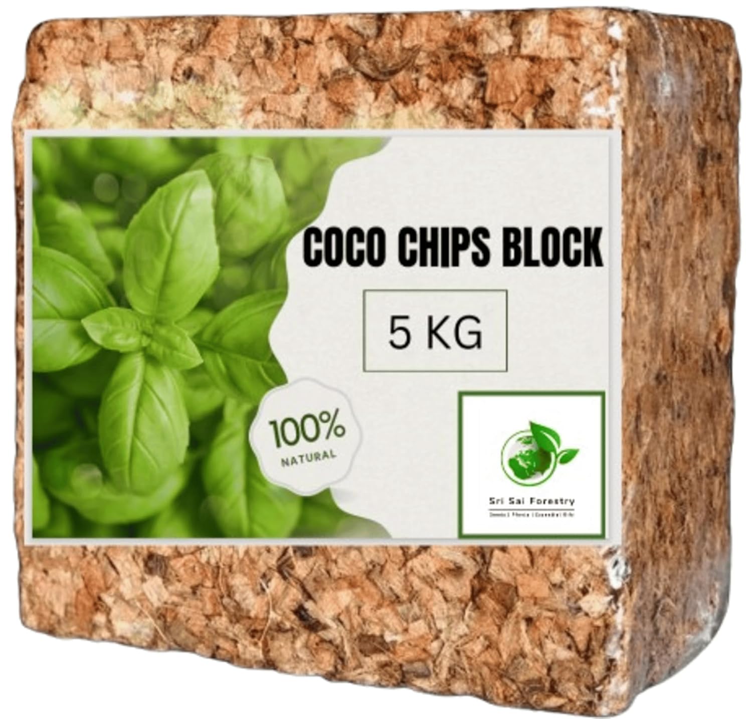 Coconut Husk Chips Crushed Block 5KG, Coco Coir Sustainable Soil Enhancer SRI SAI FORESTRY