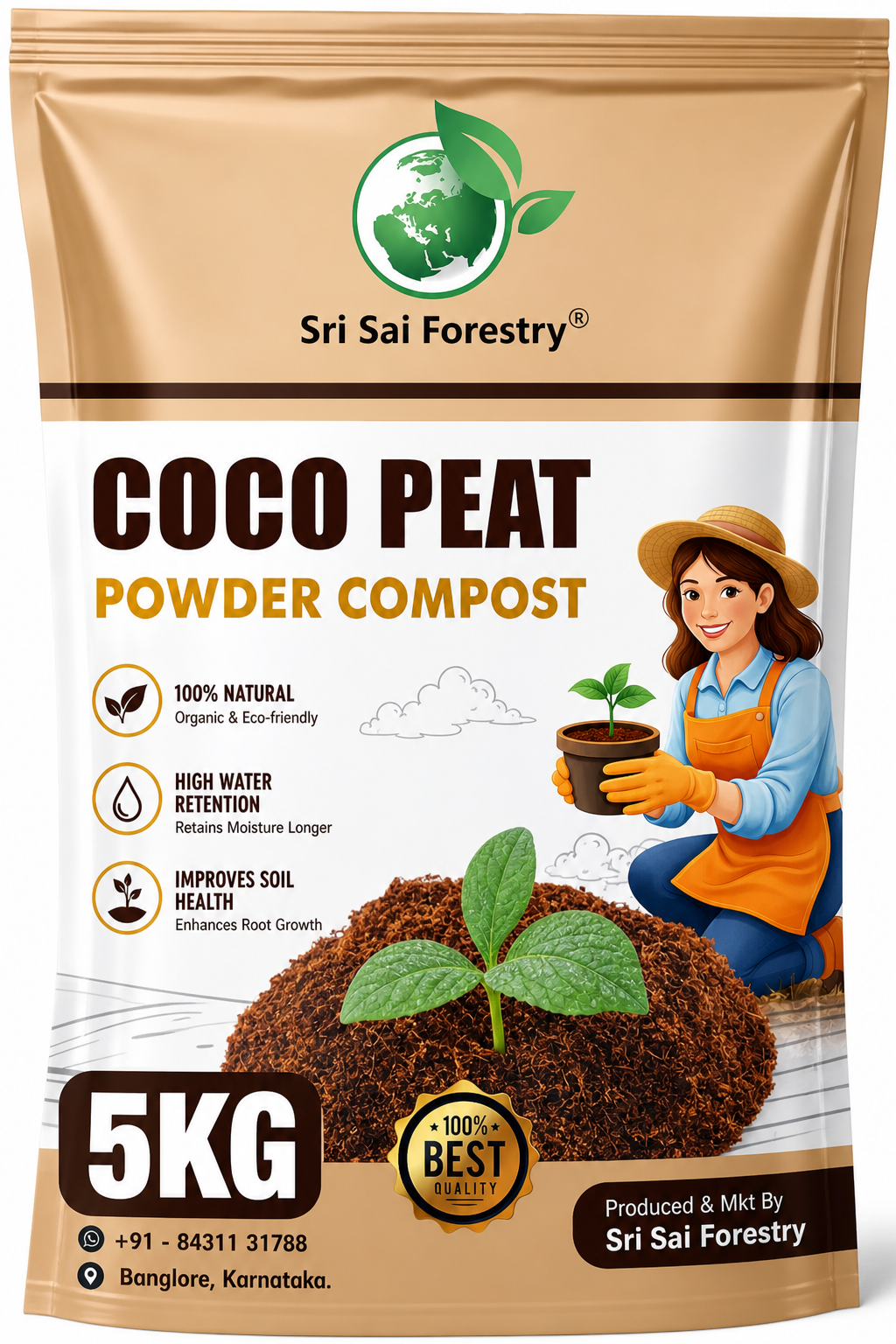 Cocopeat Growing Medium - 5KG Ready-to-Use Potting Mix for Seedlings & Potted Plants SRI SAI FORESTRY