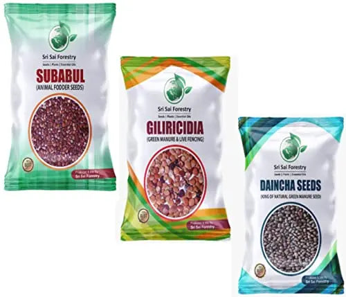 Green Manure Seeds Kit - Subabul Seeds | Gliricidia Seeds | Daincha Seeds Pack of 100 Gram Each SRI SAI FORESTRY