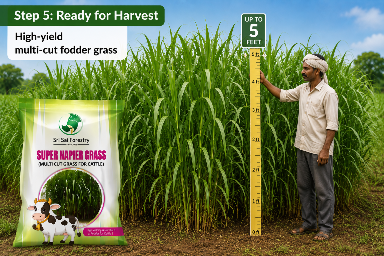 Super Napier Grass Seeds for Cattle | High Yield Hybrid Multi Cut Grass SRI SAI FORESTRY
